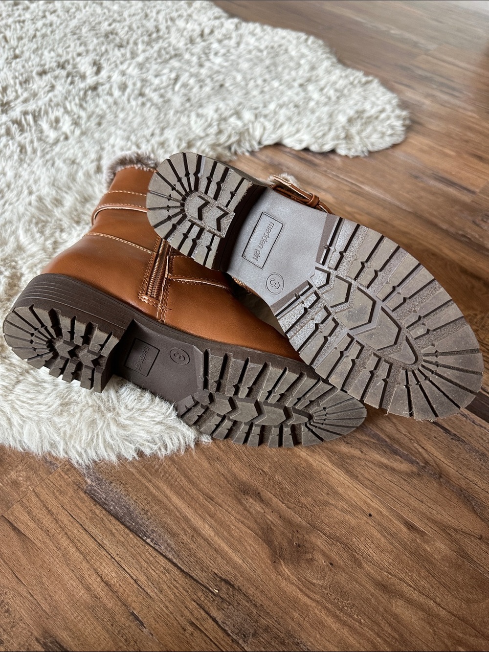 Madden Girl Brown Faux-Fur Trim Buckle Kids Boots - Picture 4 of 4